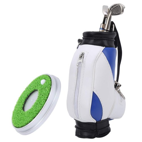 LZKW Desktop Office Golf Pens with Bag, Golf Bag Pen Holder, Souvenir Set for Fathers Fans Men Golfer(Blue and White)