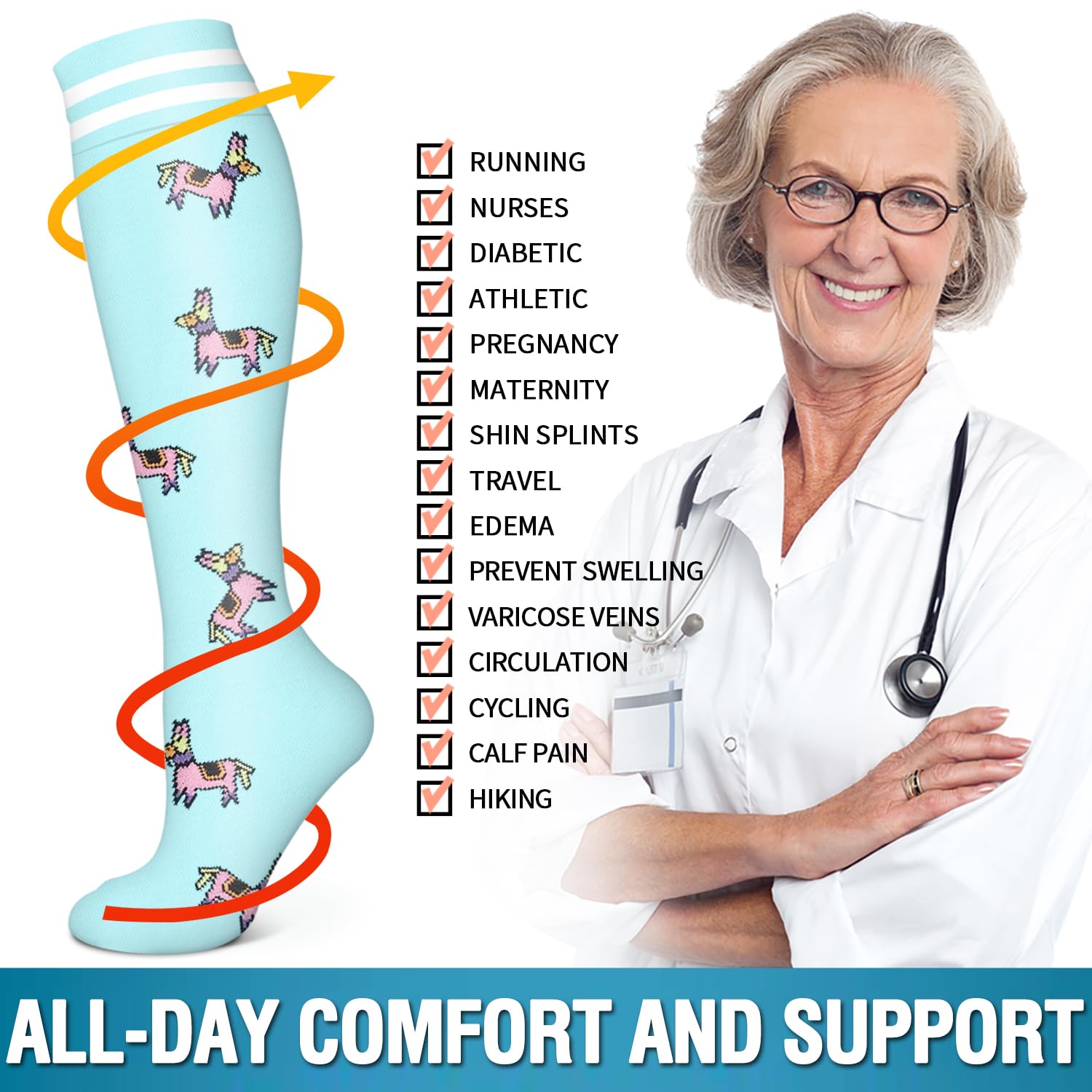 6 Pack Copper Compression Socks for Women and Men Circulation-Best Support for Medical,Running,Nursing,Athletic