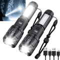 Skiennix Tactical LED Flashlights - Super Bright Rechargeable 1,500,000L with 6 Modes | 2-Pack