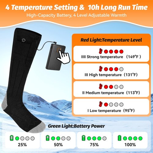 2 Pack Heated Socks for Men Women, APP Control Rechargeable Electric Heated Socks for Up to 10 Hours Electric Socks with 4 Heat Settings Foot Warmers for Winter,Skiing,Hunting,Hiking,Outdoor Work