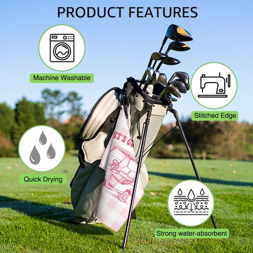 WUUCKOO Let's Golf Pink Golf Towel with Clip - Funny Ladies Golf Bag Towel for Mom, Grandma or Sister