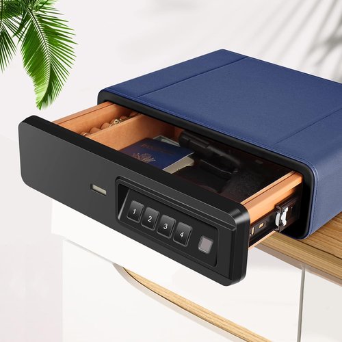 Biometric Fingerprint Safe - Slide-Away Handgun Storage for Pistols & Jewelry - Blue