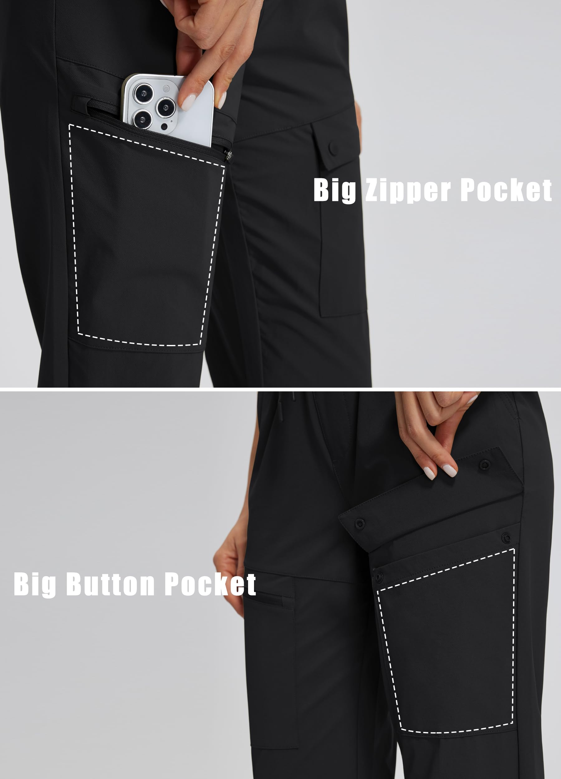 Libin Women's Hiking Pants 29" Lightweight Quick Dry Water Resistant Cargo Pants Outdoor Casual Travel with 5 Pockets, Black M
