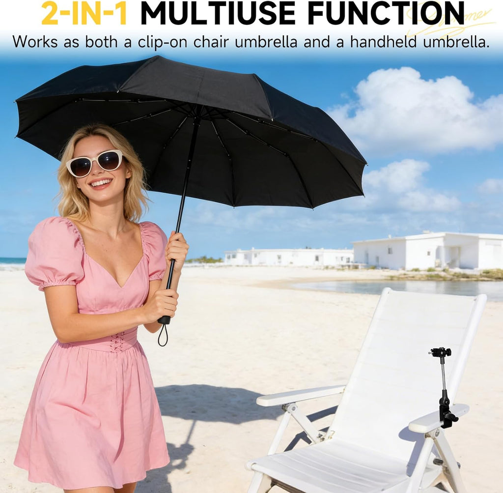 Skiennix Chair Umbrella - Double Canopy Sunshade with 360° Swivel & UPF 50+ Protection | 39.4in Clip-On for Beach, Camping, Stroller, Wheelchair, Golf Cart