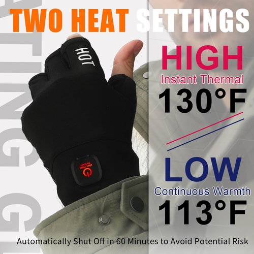 voodoospot Rechargeable Heated Fingerless Gloves for Women Hand Warmer Desk for Men Electric for Motorcycle Work Football Hunting ski Golf Thin Portable Reusable Battery