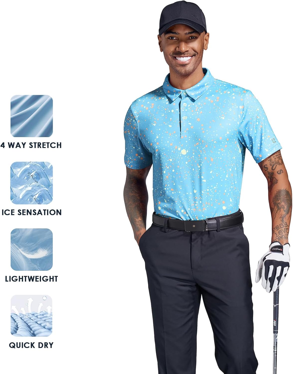 Skiennix Golf Shirts for Men - Dry Fit Performance Short Sleeve Polo | Moisture-Wicking Print