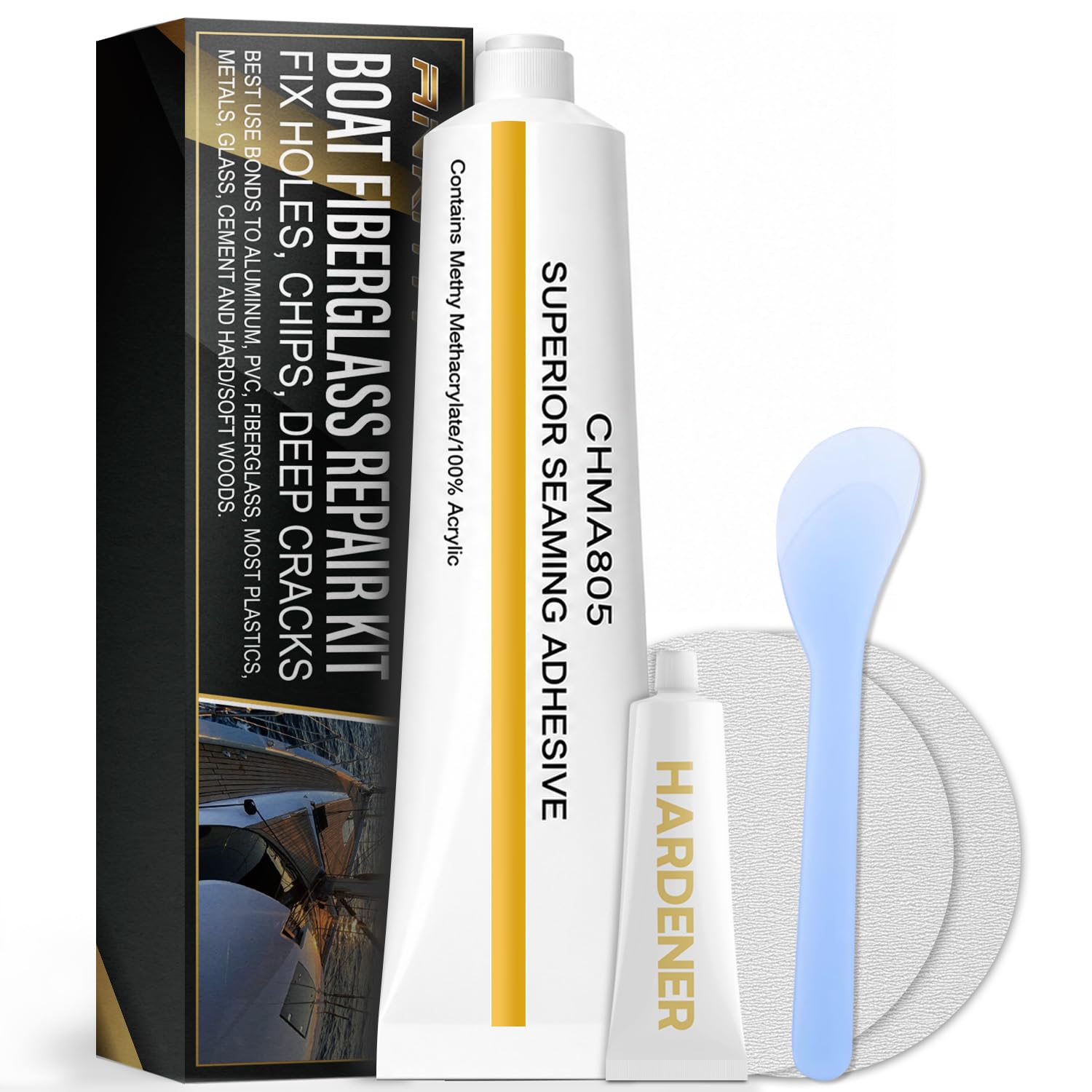 Ankita White Gel Coat Repair Kit for Boats, UV-Resistant Marine Fiberglass Repair Kit for Hulls, Jet Skis, Kayaks, Boat Gelcoat Repair Kit to Fix Scratches, Deep Cracks, Gouges, Chips, Screw Holes