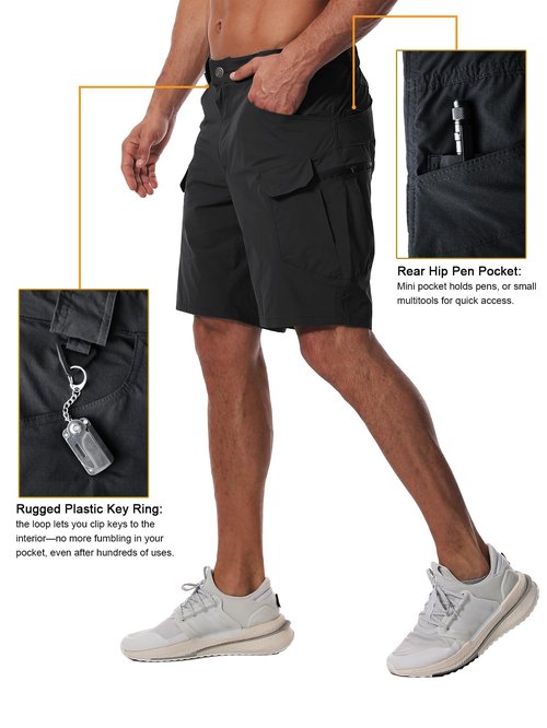 AUTIWITUA Men's Hiking Cargo Shorts Quick Dry 9" Lightweight Tactical Work Shorts with Pockets(No Belt) Solid Black
