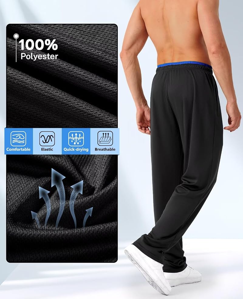 Mens Joggers 5 Pack with Zipper Pockets Open Bottom Mesh Athletic Pants for Running & Workout - Includes Black, Dark Gray, Light Gray