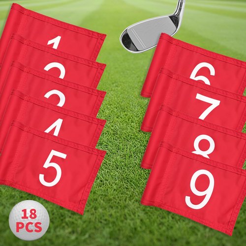 LECEHIVO 18 Pcs Mini Golf Flags with Inserted Tube 8.9 x 5.7 Inch Nylon 1-9 Golf Pin Flags for Yard Backyard Garden Practice Putting Green Indoor Outdoor Hole