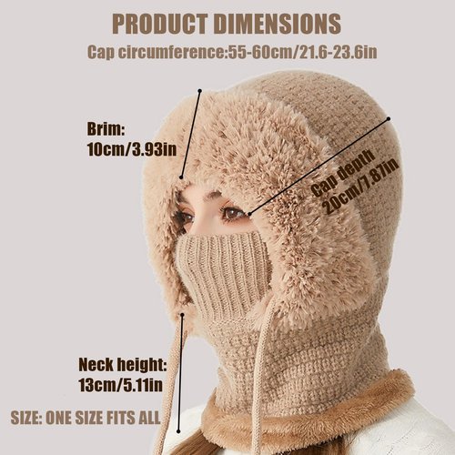 3 in 1 Beanie Hat with Scarf and Mask, Women's Outdoors Windproof Scarf Hat Winter Balaclava for Women, Warm Knitted Face Mask Hat (Black)