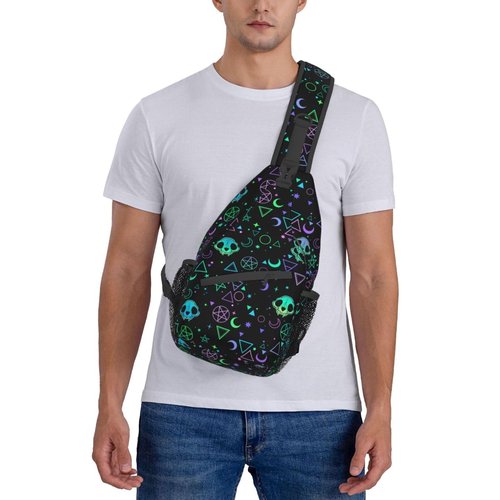 VOOHDDY Magic Skull Goth Moon Star Sling Bag For Women Men Travel Hiking Backpack Crossbody Shoulder Chest Bags Casual Daypack Sport