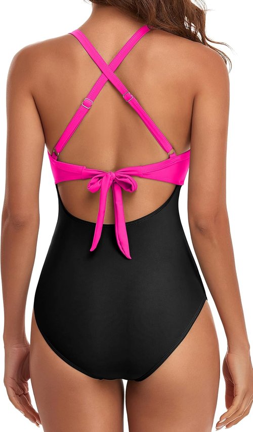 Eomenie Women's One-Piece Swimsuit - Tummy Control Cutout High-Waisted Design | Stylish Wrap Tie Back