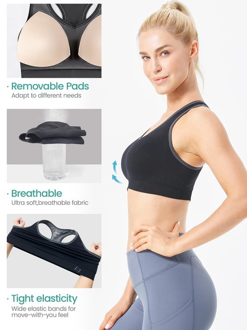 FITTIN Padded Sports Bras for Women: Racerback Medium Support 3 Pack Workout Bra for Dance K-pop Yoga Fitness- Full Coverage Comfortable Tops for Young Lady College Students Aged 18-28
