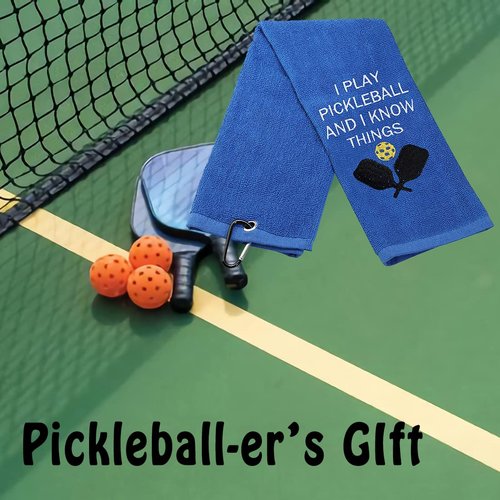 Pickleball Gift Towel I Play Pickleball and I Know Things Embroidered Towel Gift for Pickleball Lover (Play Pickleball & Know Things)