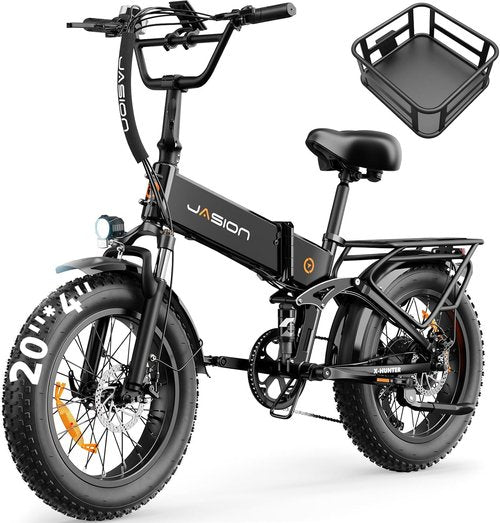 Jasion X-Hunter Foldable Electric Bike - 1400W Motor, 30MPH, 70+ Miles Range, 20'' Fat Tires | Black & Grey