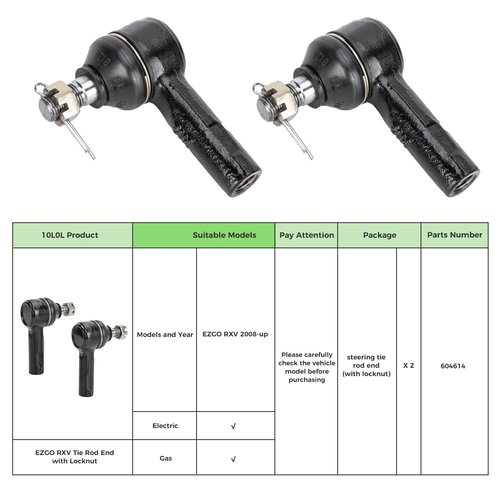 10L0L Golf Cart EZGO RXV Tie Rod End with Locknut Fits 2008-up Golf Cart OEM 604614 (2PCS)