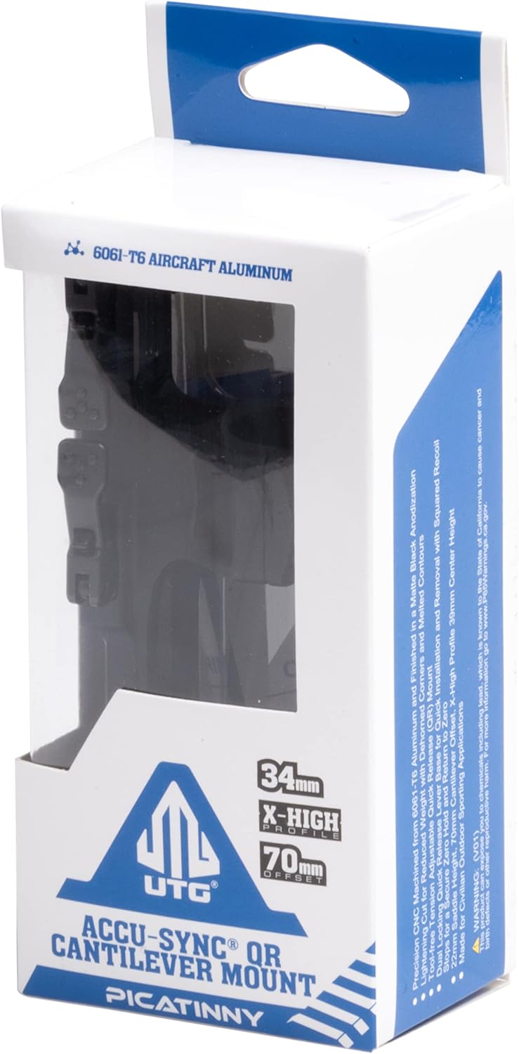 UTG ACCU-SYNC QR Scope Mount - 34mm, X-High Pro, 70mm Offset - Sleek Black Finish