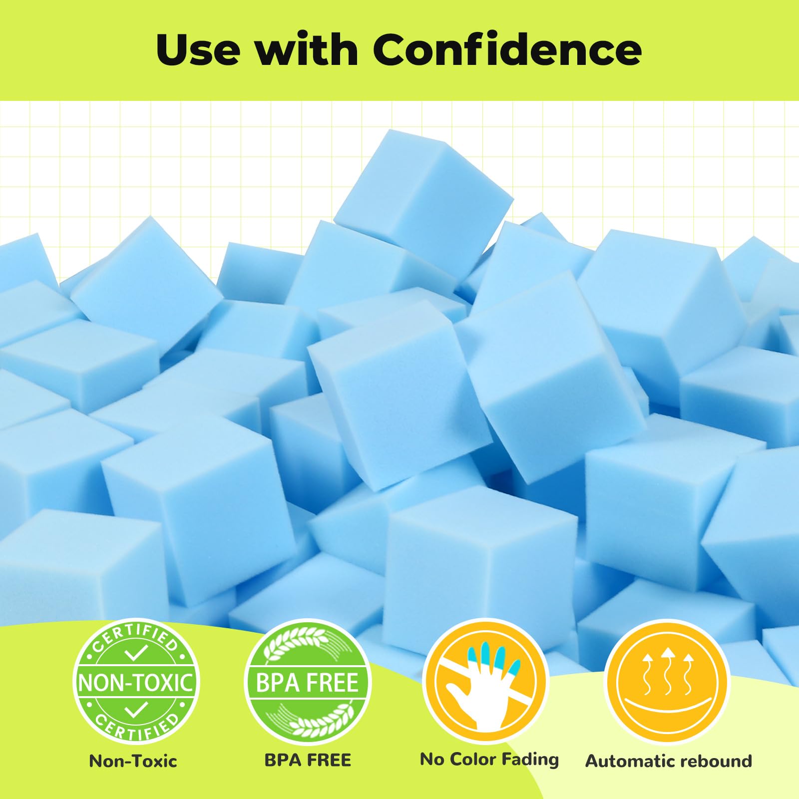 TRENDBOX Foam Cube, 100 PCS of 3.15 x 3.15 x 3.15 Inch Soft Blocks, Gymnastics, Rock Climbing, Trampoline and Other Sports Cushion Pads, Indoor Park Foam Pit Filler - Light Blue ...