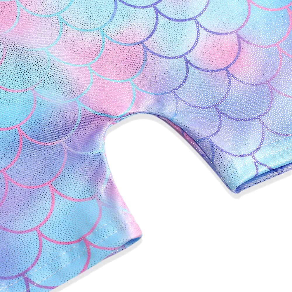 Belovance Leotards for Girls Gymnastics Dance Outfit size 7 8 Toddler Kid Athletic Dance Wear Shiny Pink Blue Mermaid Biketard (Pink Blue Mermaid, 9-10 Years)