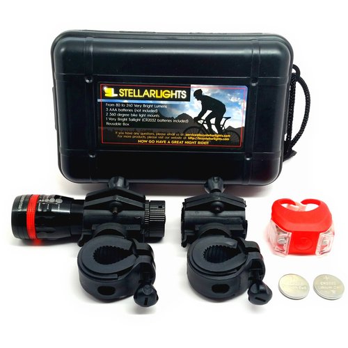 StellarLights - Solid Aircraft Aluminum Bike Light - Bright 240 Lumens LED Bicycle Headlight with Tail Light - Waterproof