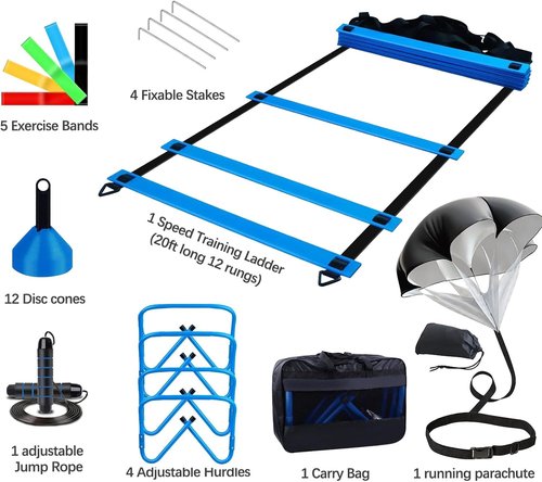 Agility Training Equipment | Skiennix 20FT Agility Ladder Set with Hurdles & Cones for Soccer & Basketball