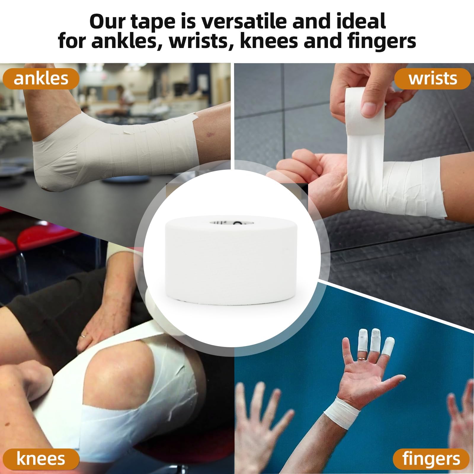 OK TAPE 12 Rolls Athletic Tape, Sports Tape for Injuries, Rigid, Easy Tear Medical Tape, Wrist Tape, No Sticky Residue | Secure Ankle, Finger, Knee- 1.5inch x 15yards (White)