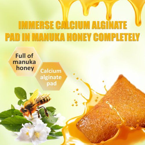 Polynew Impregnated Manuka Honey Calcium Alginate Dressing, 2"x2"-12Pcs/Box, Non-Adherent Calcium Alginate Dressing with Manuka Honey, Natural Wound Care Bandages for Burns, Faster Wound Care