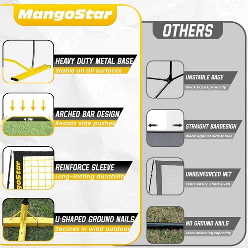 MangoStar Volleyball Net - 12FT Portable Adjustable Height Net for Backyard & Beach | Freestanding with Carry Bag