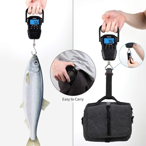HEETA Digital Fish Scale - Backlit LCD Display, 110lb Capacity, Hook & Measuring Tape Included