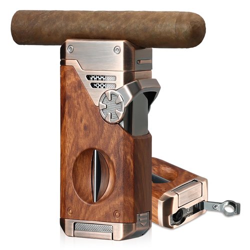 Joyoldelf Cigar Torch Lighter Quad Flame - Refillable Jet Butane Windproof Lighter with Cutter, Punch & Fuel Window (Without Butane) - Premium Gift for Men, Outdoor Smoking, Portable Use