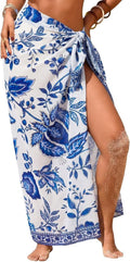 Herseas Sheer Sarong Swimsuit Cover-Up - High Slit Floral Print Chiffon Wrap for Summer Beach