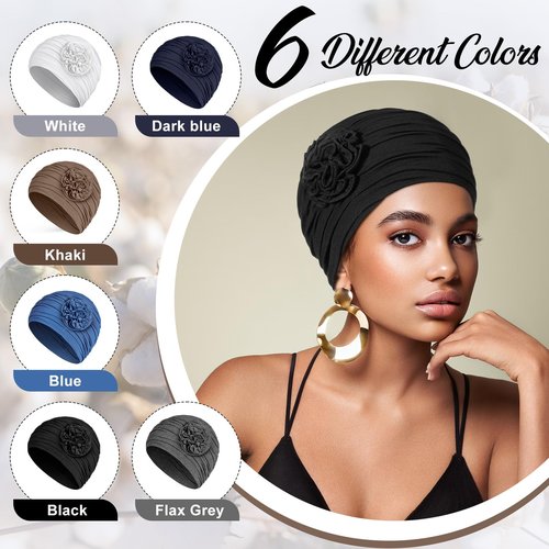 JenPen 6 Pcs Chemo Turban Headwear for Women Soft Cancer Hats Cotton Beanie Head Scarf Elastic Hats for Women's Hair(Classic Color)
