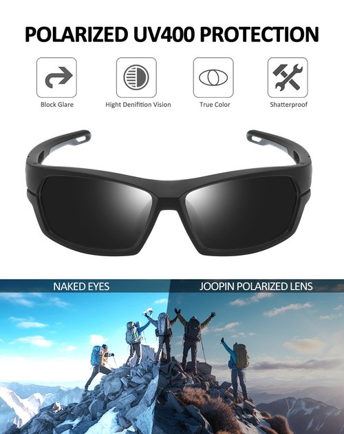Joopin Black Sports Sunglasses Polarized UV Protection Wrap Around Sun Glasses Shades for Women Men Running Driving