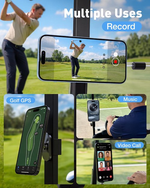 NEVERLAND Magnetic Golf Cart Phone Holder, 360° Rotation Golf Cart Phone Mount Compatible with MagSafe iPhone and Android, Golf Cart Accessories Gifts for Men Women Golfers
