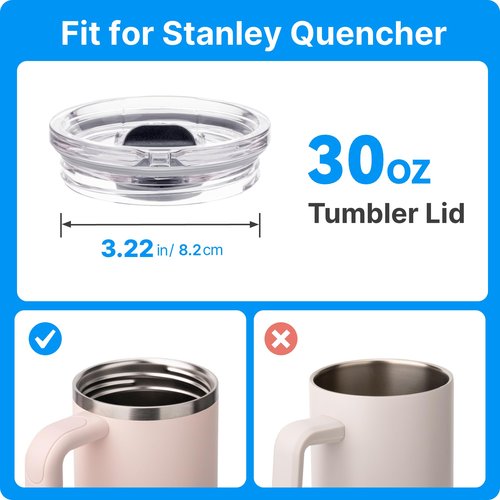 Bluwing 30oz Replacement Lid for 30oz Stanley Quencher H2.0 & ProTour Tumbler, Leak Proof Lid Fit for Stanley Cup, Reusable Dustproof Tumbler Cover(2 Pack)
