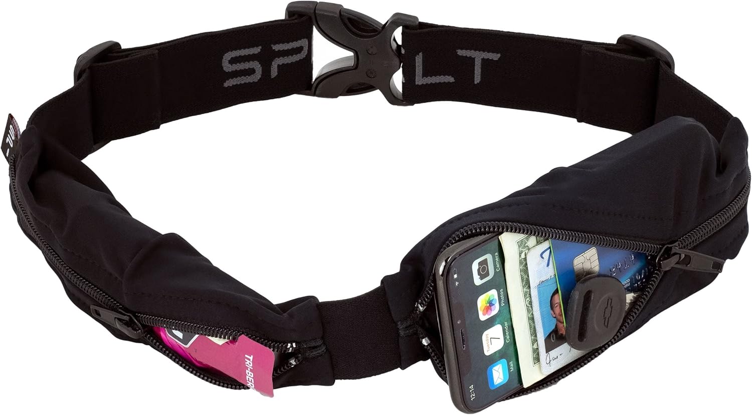 SPIbelt Dual Pocket Pro Running Belt - Adjustable, No Bounce Design | Black with Black Zipper