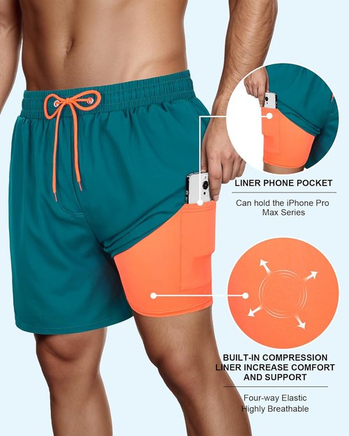 American Trends Men's Swim Trunks - 7 Inch Quick-Dry Bathing Suit with Compression Liner & UPF 50+