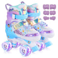 Kids Roller Skates with 6 Protection Pads, Adjustable Size Girl Roller Skates for Kids Beginner, Toddlers Roller Skate with 8 Light Up Wheels,Outdoor Roller Skates for Boys and Girls Ages 3-12