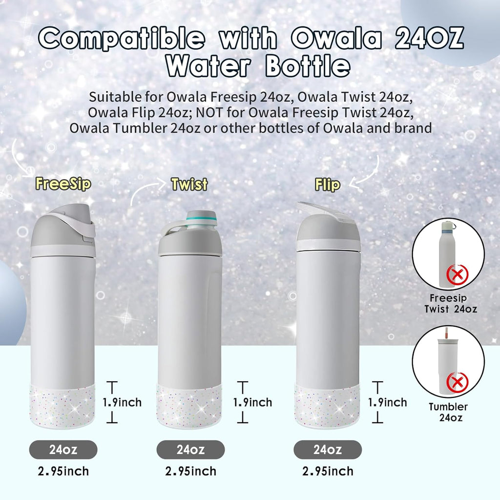 Owala Protective Glitter Silicone Boot - Bling Cup Sleeve for 24oz, 32oz, 40oz Water Bottles