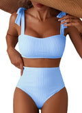 Herseas Women's Bikini Set - Striped High-Waisted Swimsuit with Tie Shoulder Design