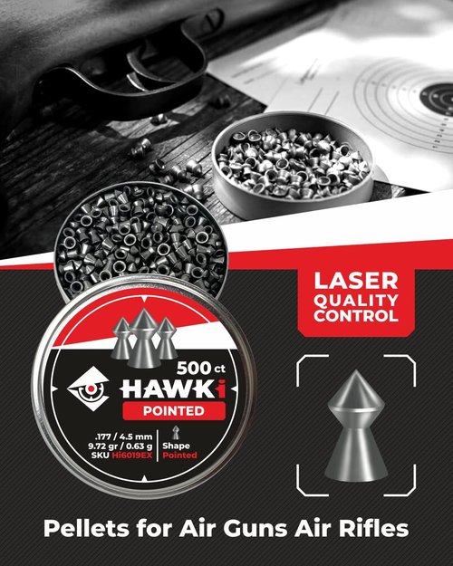 Hawki Airgun Pellets - Precision Target Shooting & Hunting | 500 Count Pack
