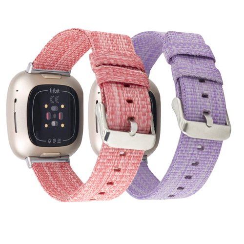 Mtozon 2-Pack Bands Compatible with fitbit Sense 2/Versa 4/Versa 3/Sense, Breathable Woven Fabric Strap, Adjustable Replacement Wristbands for Women Men, Lavender+ Pink