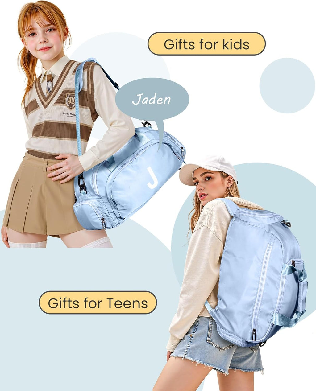 Skiennix Initial Gym Bag - Stylish Dance Bag for Girls with Shoe Compartment | Monogrammed Duffle Tote (Letter K)