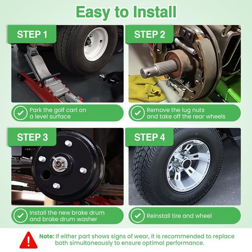 Cartalia Golf Cart 1 Inch Large Hole 30 Teeth Spline Brake Drum Assembly with Nuts for 4 Cycle Gas 1992-Up EZGO TXT/RXV/Marathon/Medalist/Columbia/MPT/ST Sport, Replace OEM# 21807-G1, 41843-94 (2 Pcs)