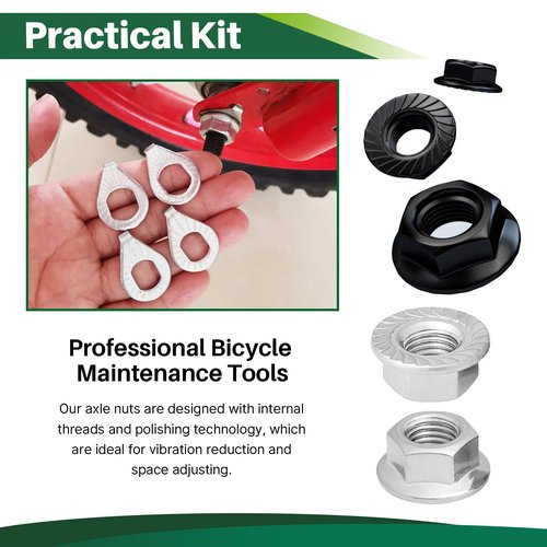 Keadic 60Pcs 3 Size Bicycle Wheel Axle Nut and Safety Washer Kit, Hub Flanged Axle Nut Hardware Parts and Wheel Retaining Hooks Repair Set for Mountain Road Folding Bike Front and Rear Wheel