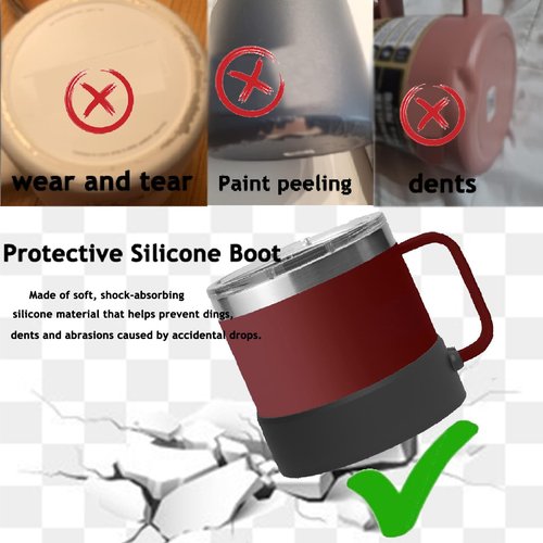 Wuryuema Protective Silicone Boot Compatible with YETI Rambler 10oz Mug&YETI Rambler 14oz Mug/Stackable Mug/BPA Free Bottom Silicone Sleeve Cover/Camping Mug Bottom Protector Sleeve Accessories