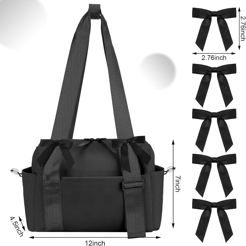 Skiennix Mini Gym Bag for Women - Stylish Black Coquette Duffle with 5 Bow Accessories | Perfect for Travel & Yoga