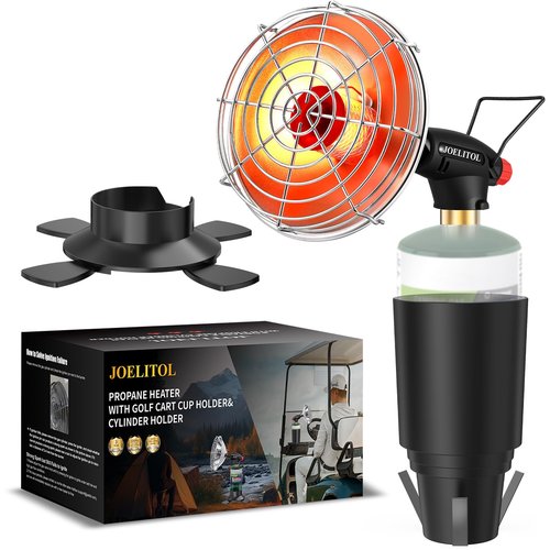 Golf Cart Heater 2 in 1 Portable Propane Heater with Self Ignition Golf Cart Cup Holder&Cylinder Base for EZGO Yamaha Club Car Most Golf Cart Tents (Fuel Cylinder not included）