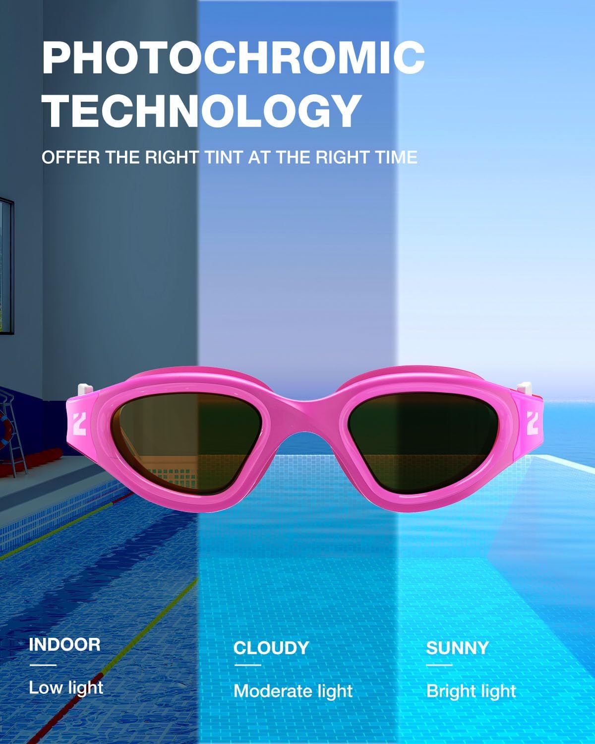 ZIONOR Kids Swim Goggles - G1MINI Ultra Photochromic Polarized Design for Boys & Girls